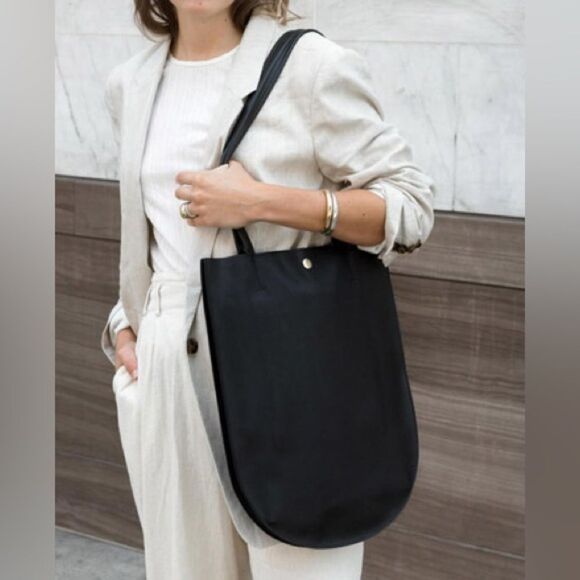 MINOR HISTORY Anthropologie Half Moon Tote Black Leather Semi Circle - Picture 1 of 10